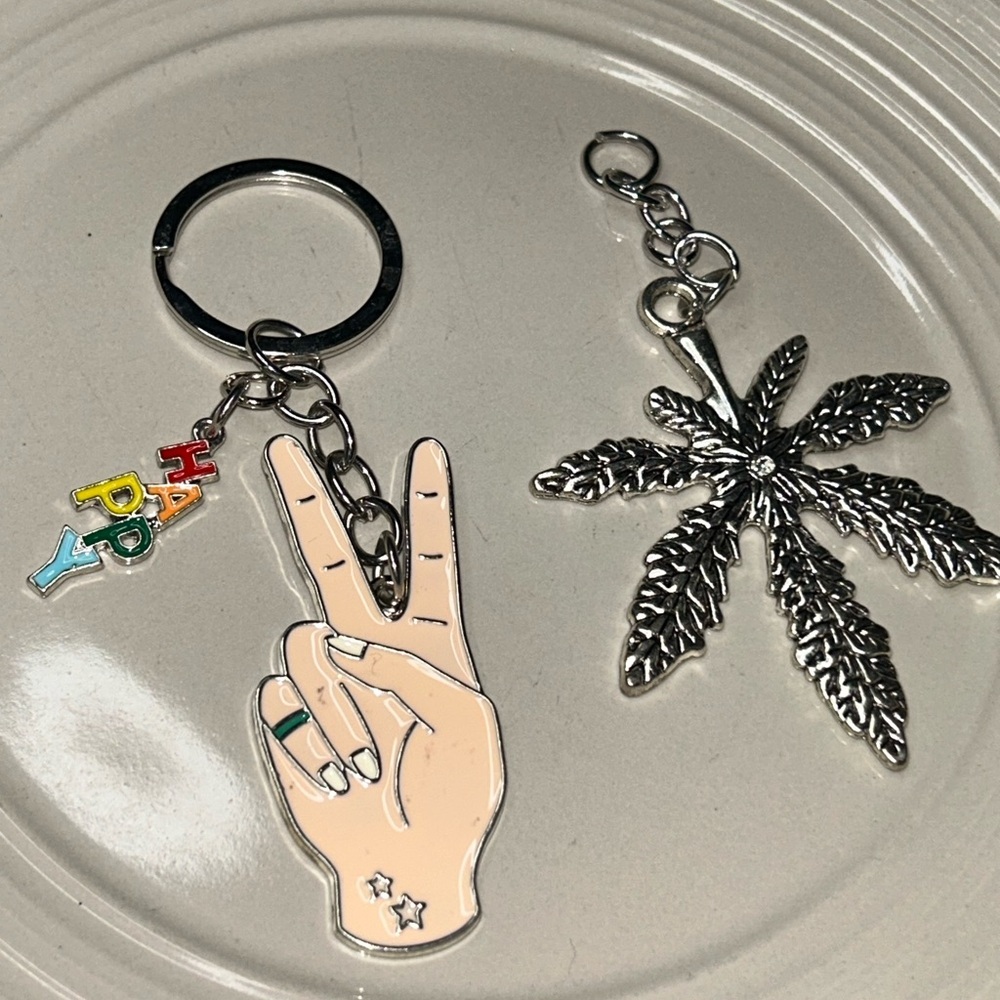 Peace Sign and Leaf Keychain Set